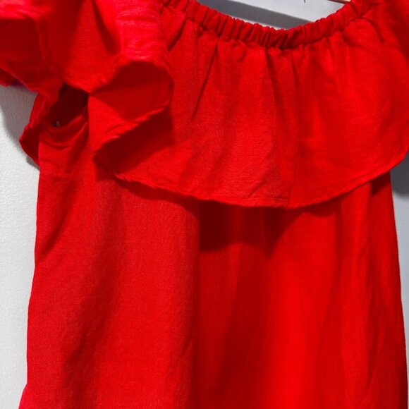 Tommy Bahama Womens Preppy Red Off The Shoulder Linen Blend Coverup Dress Small - Picture 2 of 3